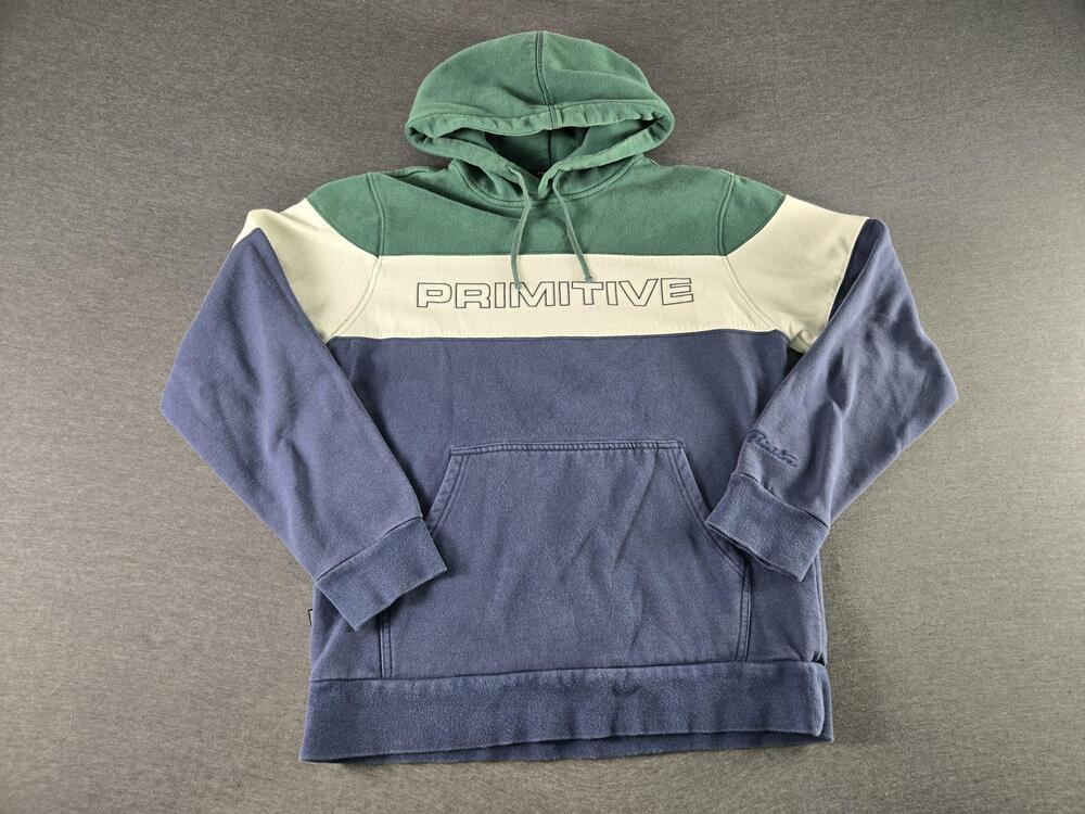 Primitive Hoodie Sweatshirt Mens Small Green Blue Colorblock Skateboarding Logo